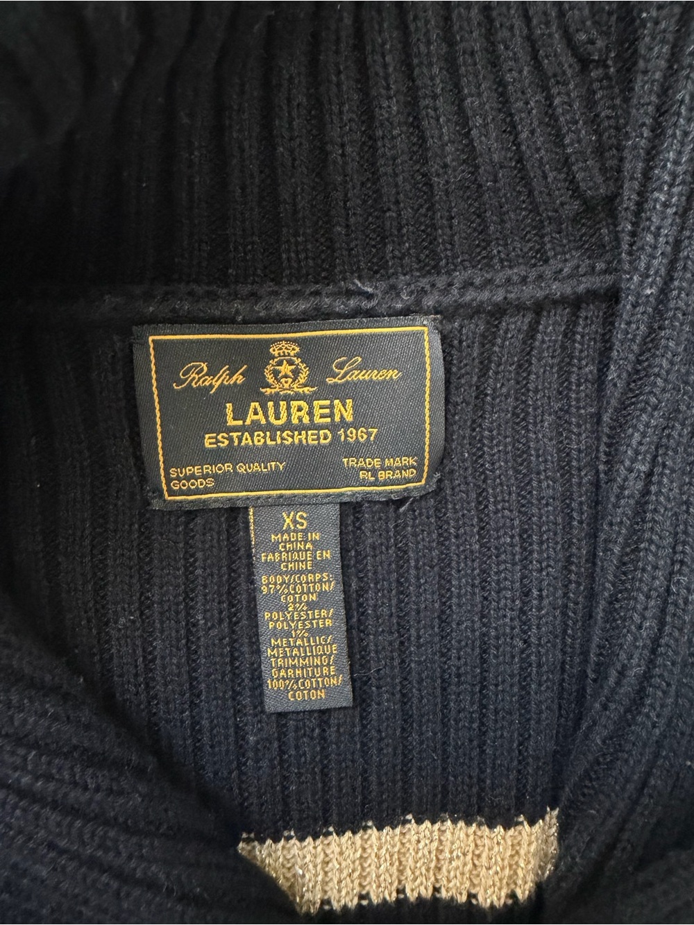 Ralph Lauren Black Striped Shawl Collar Sweater - Picture 3 of 4